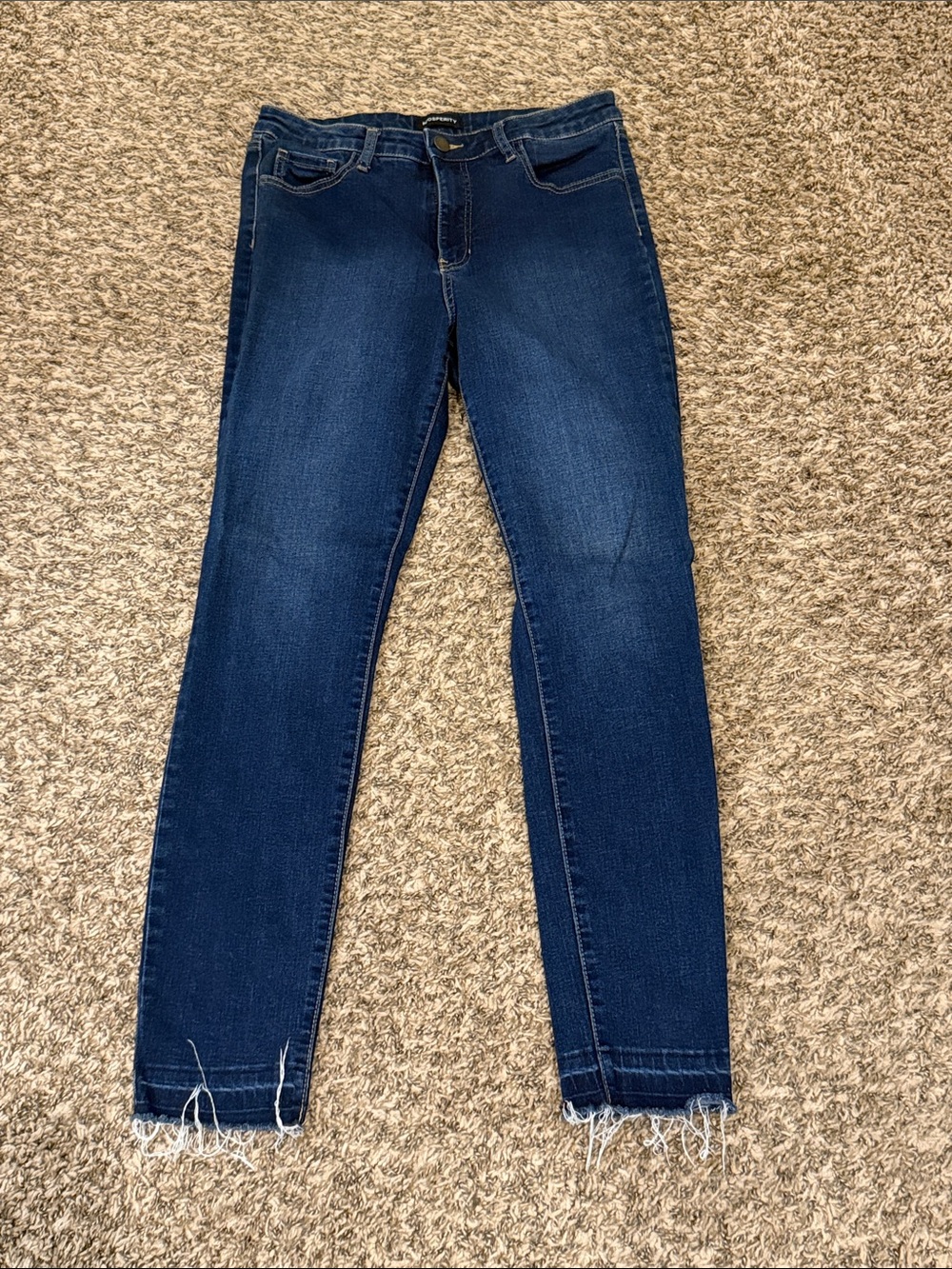 Dark Indigo Women's Skinny Jeans with Frayed Hem